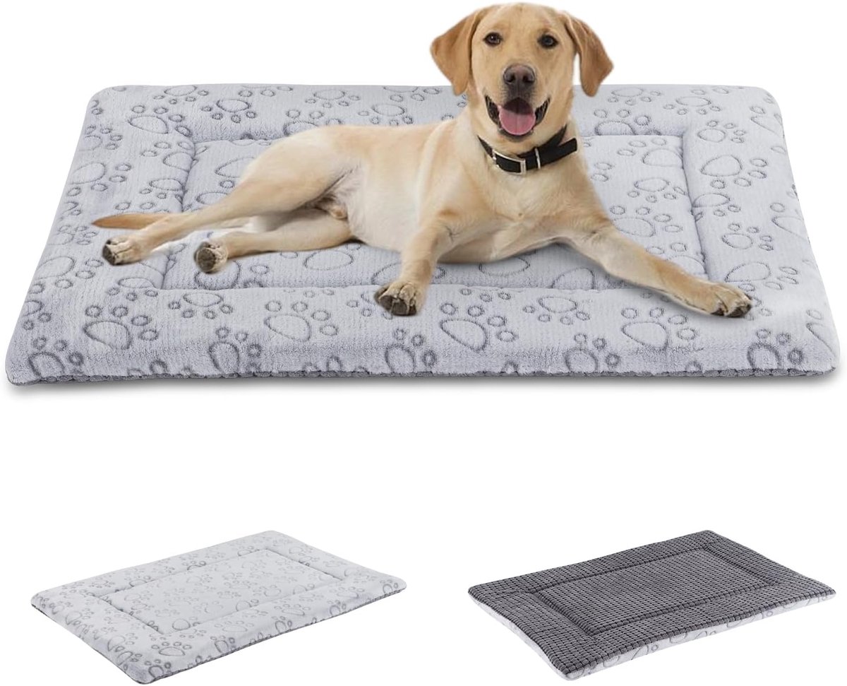 Hondenbedmat, Wasbaar Kussen voor Twee Doeleinden, Zachte Premium Pluche Hondenkratmat, Matras voor Kleine/Middelgrote/Grote Honden en Katten FC014 (Grijs, 45 x 33 cm)
