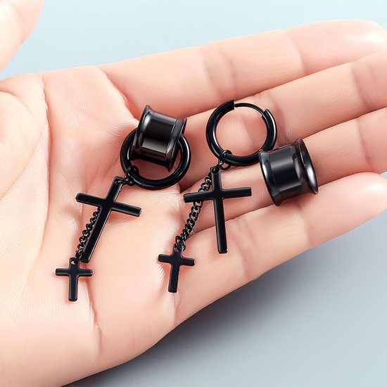 Tunnel met hanger 18 mm tunnel roestvrij staal 18 mm piercing sieraad vrouw kruis zwart 11/16", 14mm (9/16"), Metaal, Geen Edelsteen — afbeelding 4