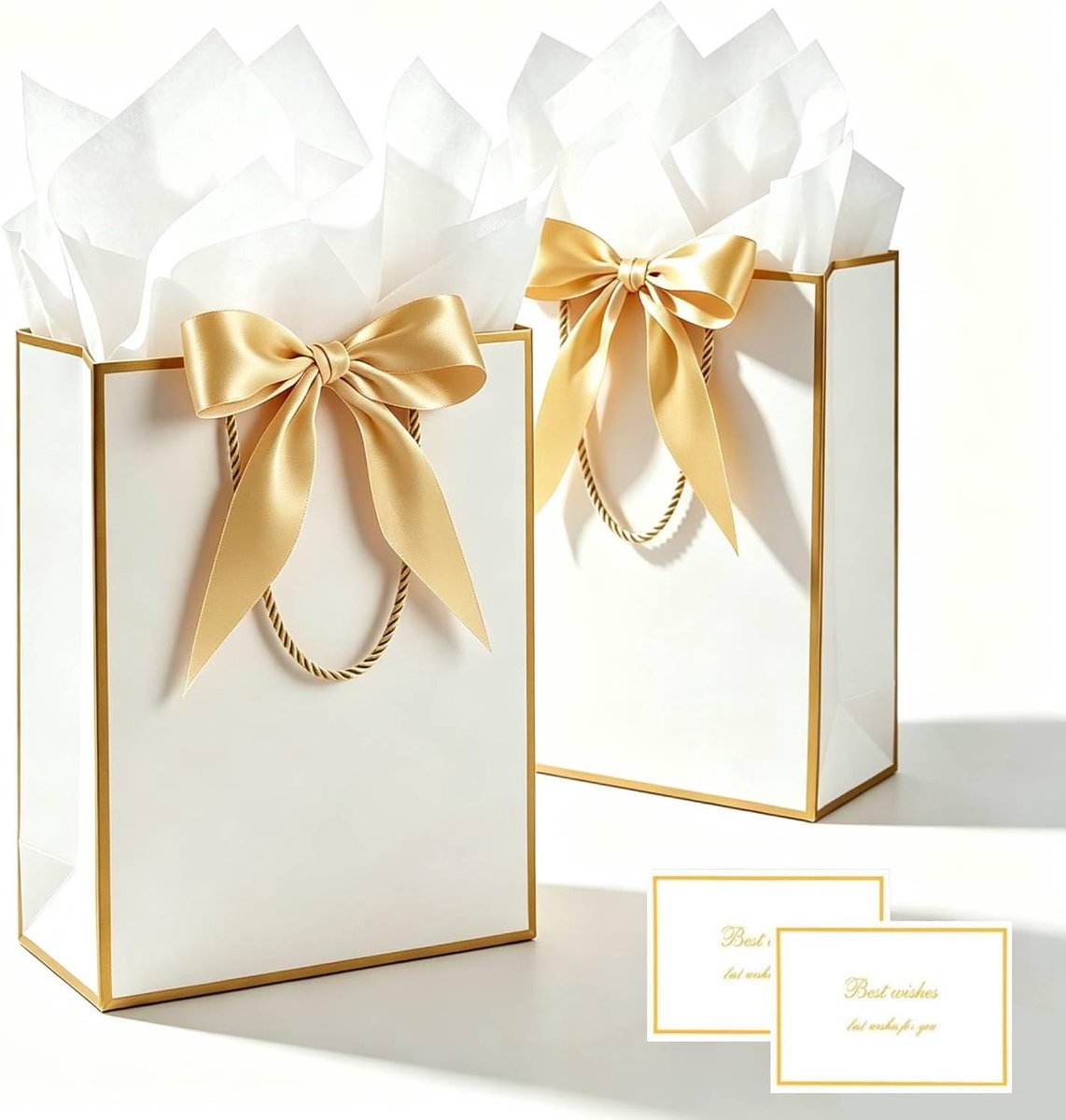 Cadeautasjes set 2pcs - middelgrote papieren tasjes met handvatten - witgouden rand - perfect voor verjaardagen - SnelShoppen