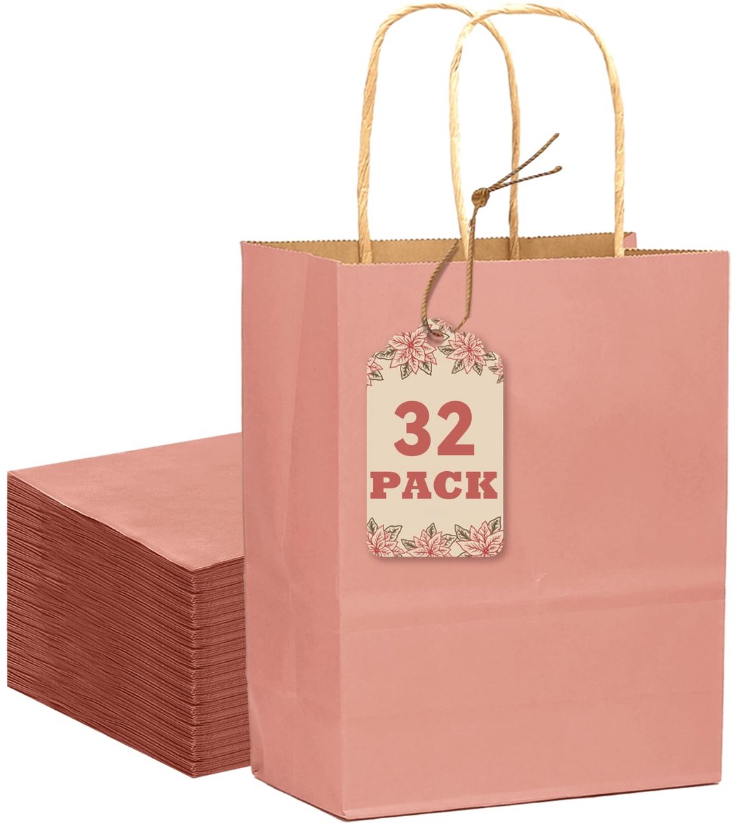geschenkzakjes 32 stuks - kraftpapier lichtroze - met handgrepen - ideaal voor bruiloft - SnelShoppen