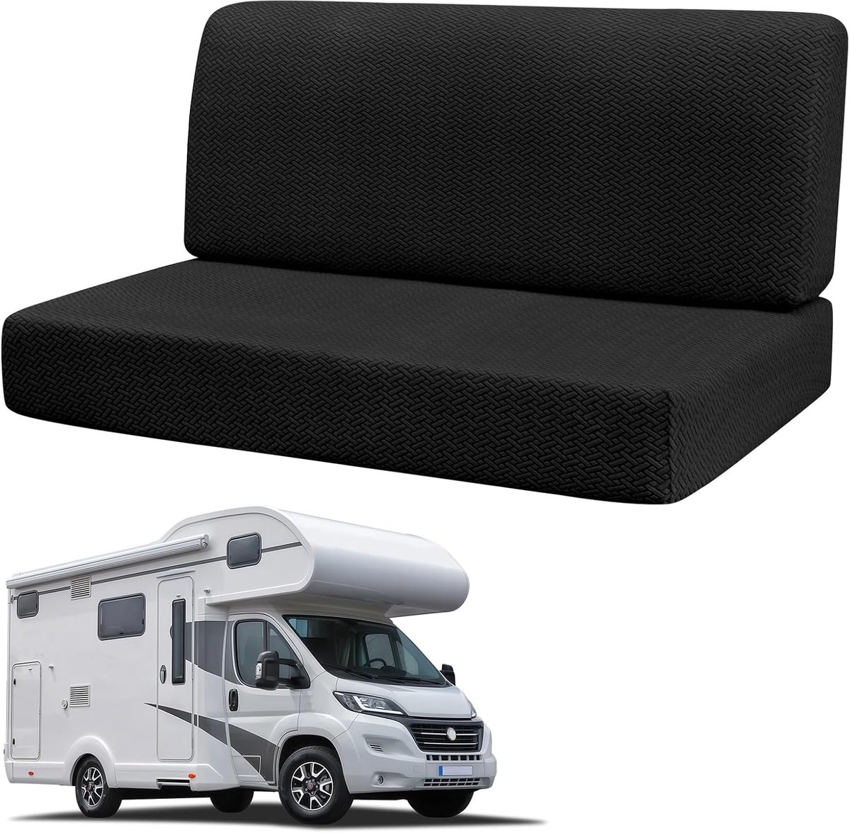 Stoelhoezen voor caravans, 2 stuks, stretch, stoelbeschermers voor campers, stoelen en rugleuning, wasbaar, antislip, beschermhoes voor aanhangers, reisstoelen (zwart)