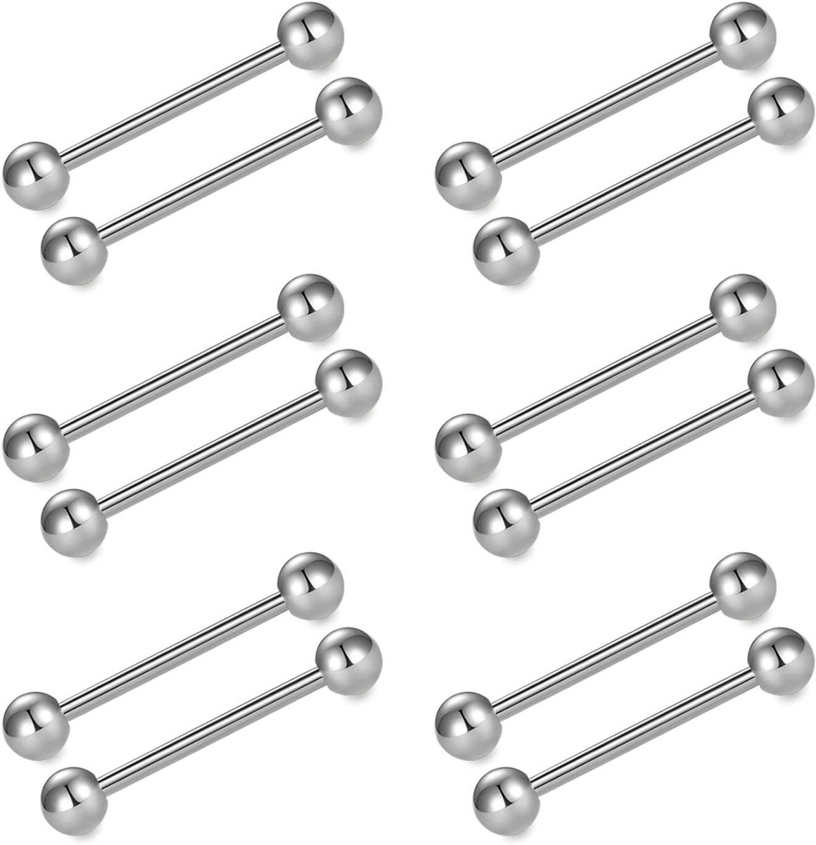 12 stuks 14G chirurgisch staal tepelpiercing tong bar set body piercing sieraden 12/14/16/18 mm