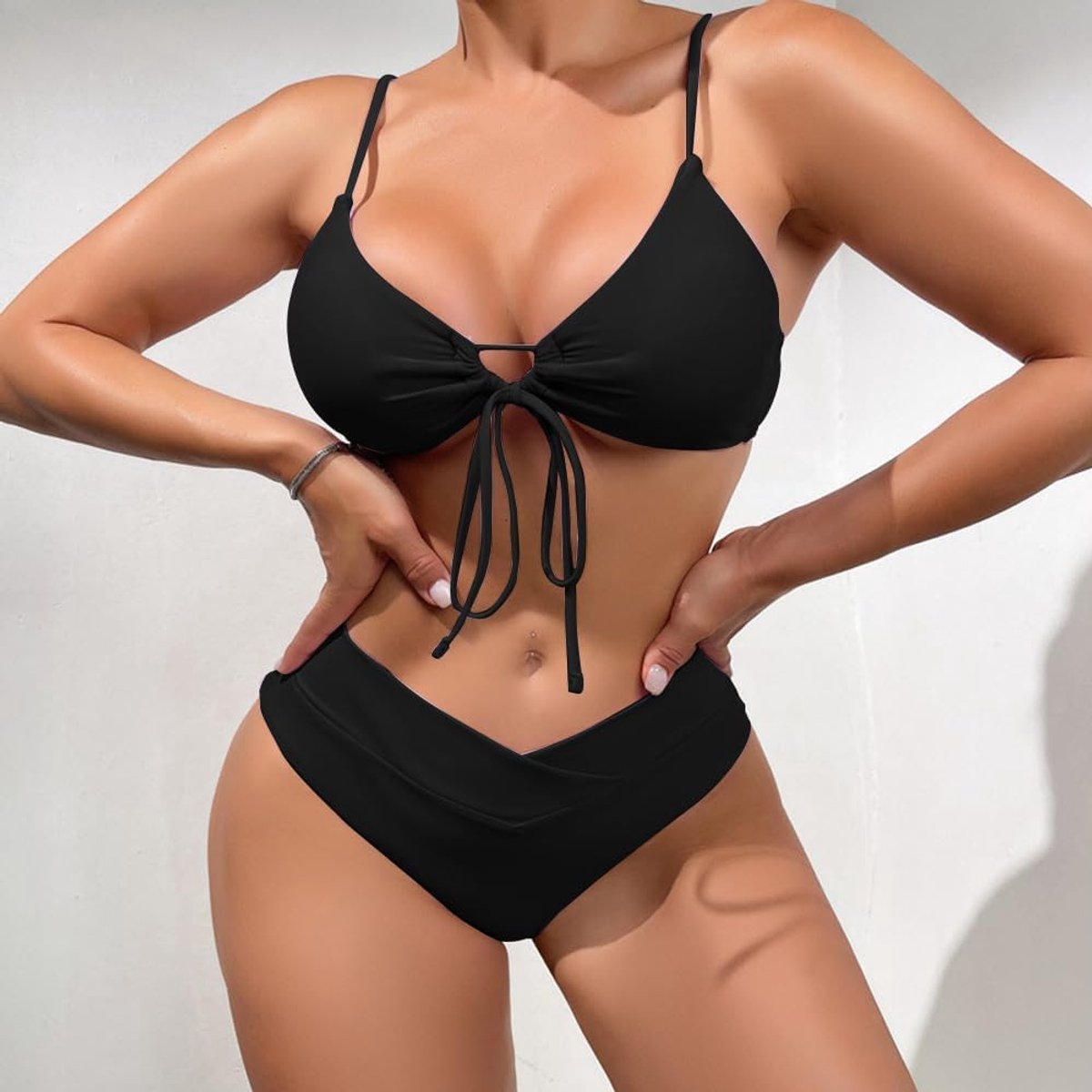 Bikiniset voor dames, tweedelige badpakken, uitgesneden string stropdas badpakken, V-uitgesneden onderkant