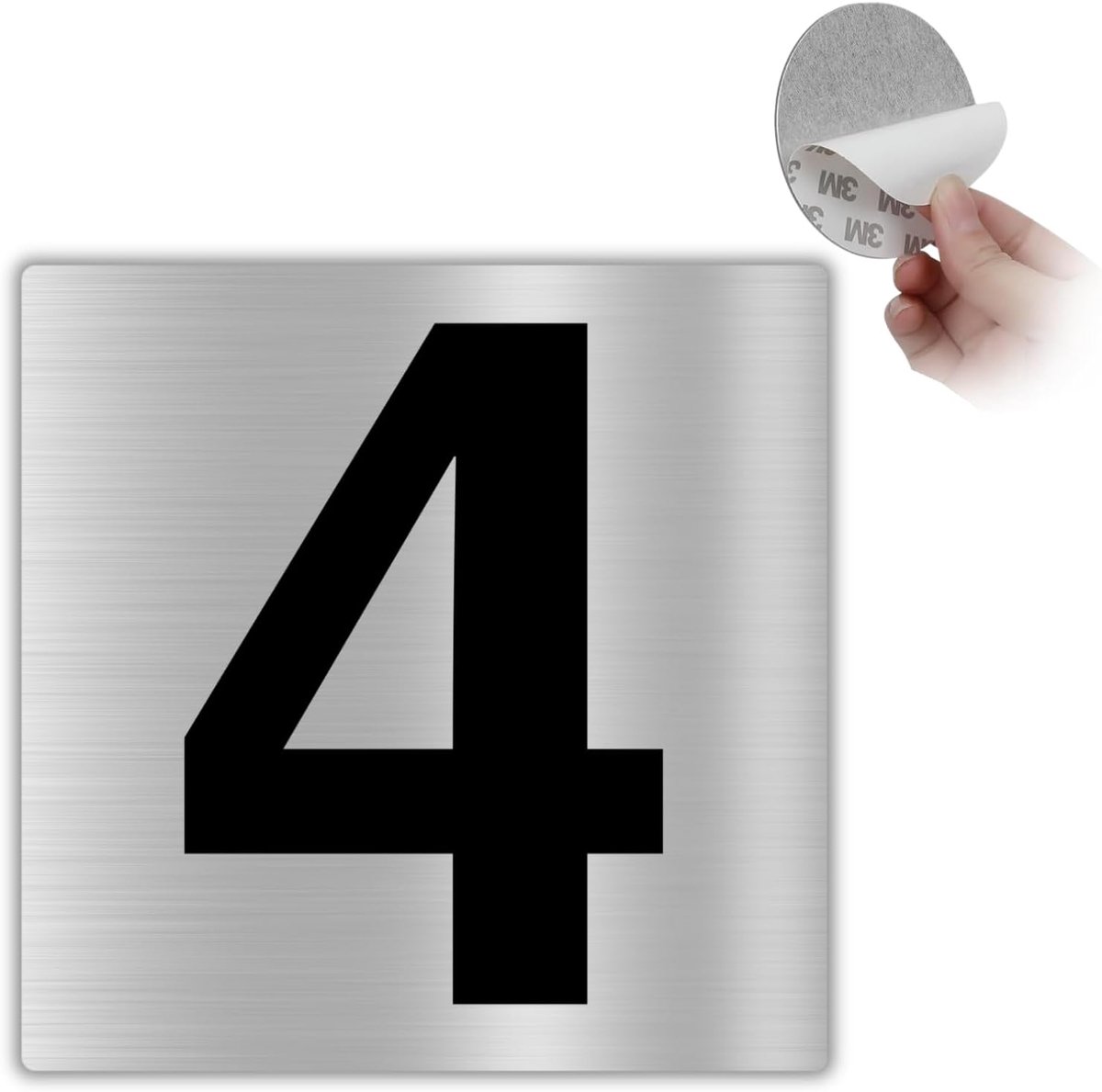 Huisnummer Nr. 4-10x10 cm - Aluminium - Woningdeur Adresbordje | Huisnummer Sticker, Nummerbord Woningdeur, Plaatje Adresnummer, Cijfer voor Poort, Nummering Appartement, Gevelcijfer