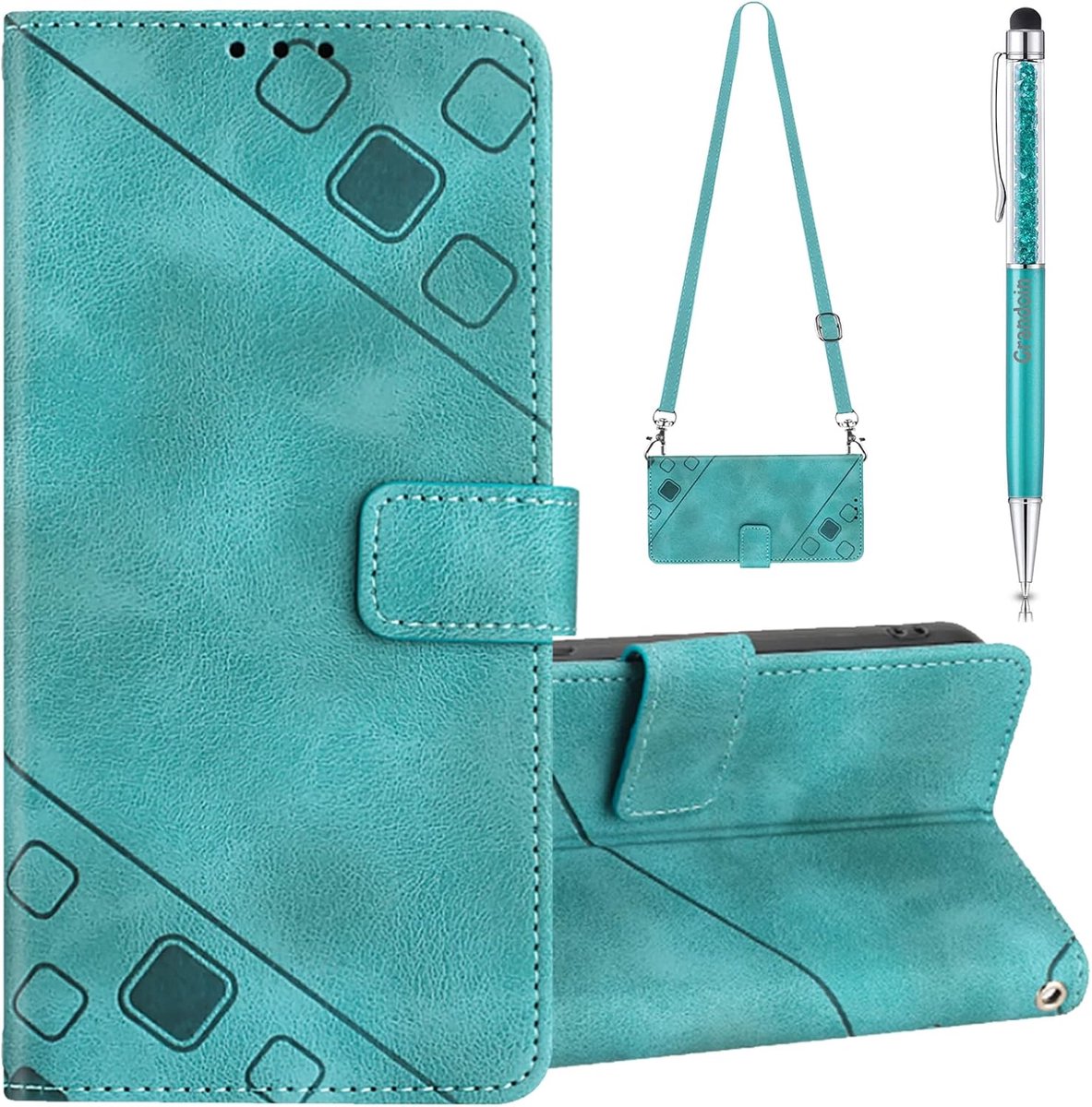 Compatibel met Samsung Galaxy J6 2018 hoesje, crossbody-hoesje voor Samsung Galaxy J6 2018, magnetisch lederen schokbestendig klaphoesje met verstelbaar nekkoord, kaartsleuven (groen)