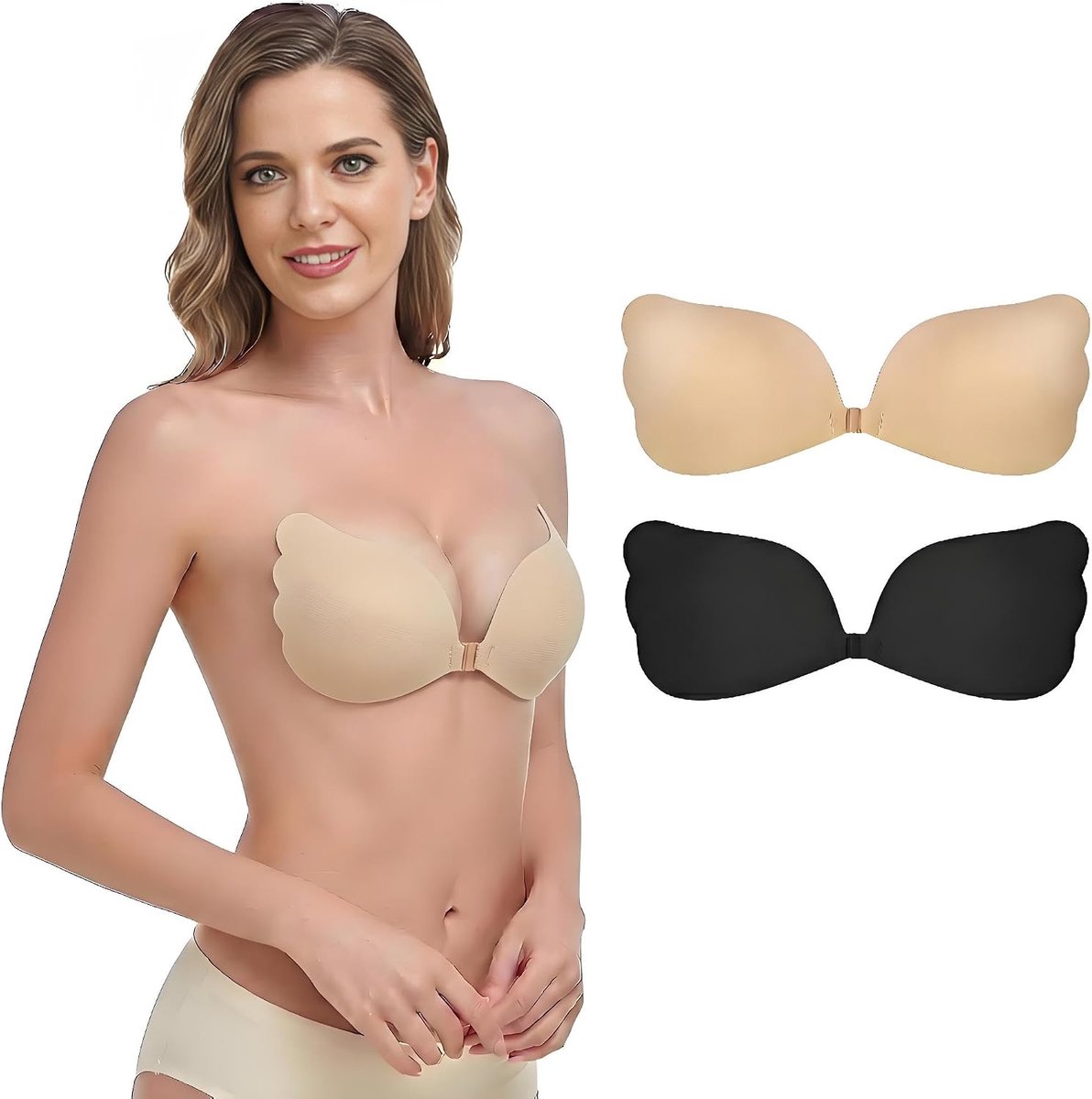 2 paar Onzichtbare Push-up Bh's Adhesive Bra Kleine Grote Busten, Zelfklevende Bh's Voor Dames Strapless Onzichtbare Herbruikbaar, Geschikt voor Jurken met een Open Rug, Trouwjurken en Badkleding