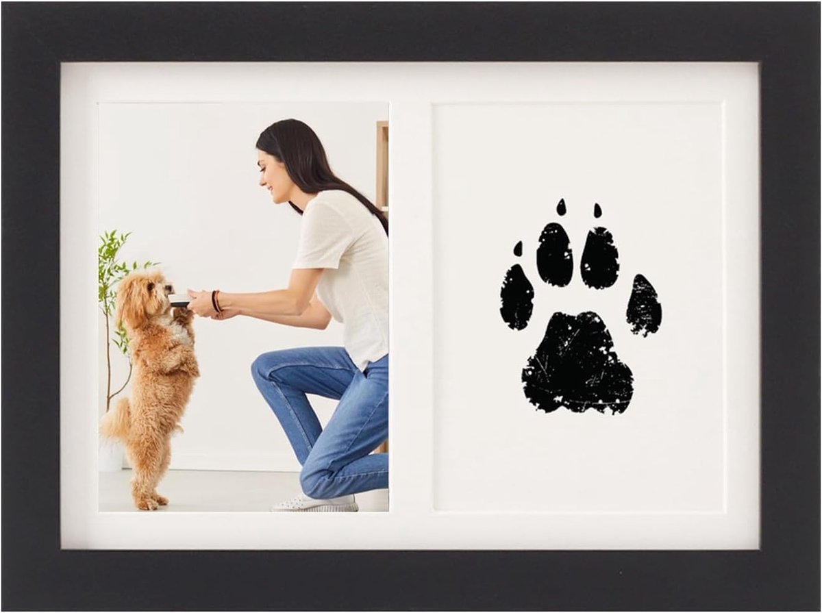 pootafdrukset hond - kat hondenpoot, voetafdruk baby afdrukset voor pasgeborenen, handafdrukset, pootafdrukset kat herdenkingskrame aandenken cadeau voor eigenaren van huisdieren (zwart)