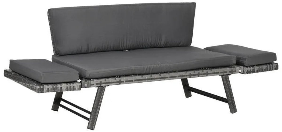 Gudalio Tuinbank - Tuinmeubel - Tuinligstoel - Lounge Bank - Polyrattan - Staal - Opvouwbaar - Incl. Kussens - 2 Zits - Grijs