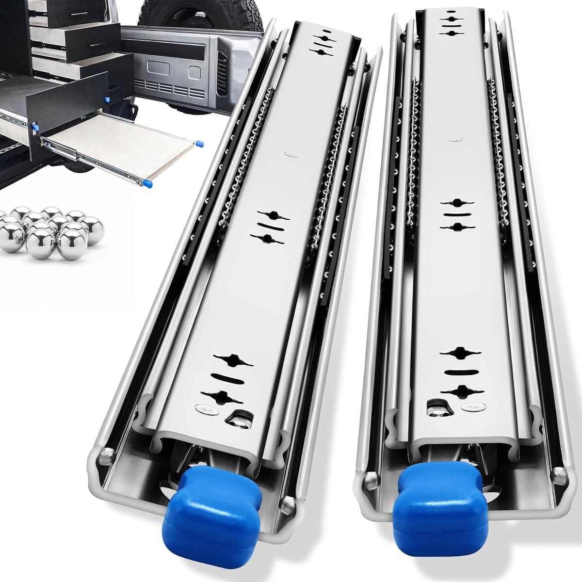 Laderails (18 inch(450mm), Breedte: 53 mm – Met slot: 120 kg) | 1 paar 120 kg zijmontage zware kogelgeleiders ladegeleiders 300-1000 mm industriële keukenkasten gemakkelijk te monteren