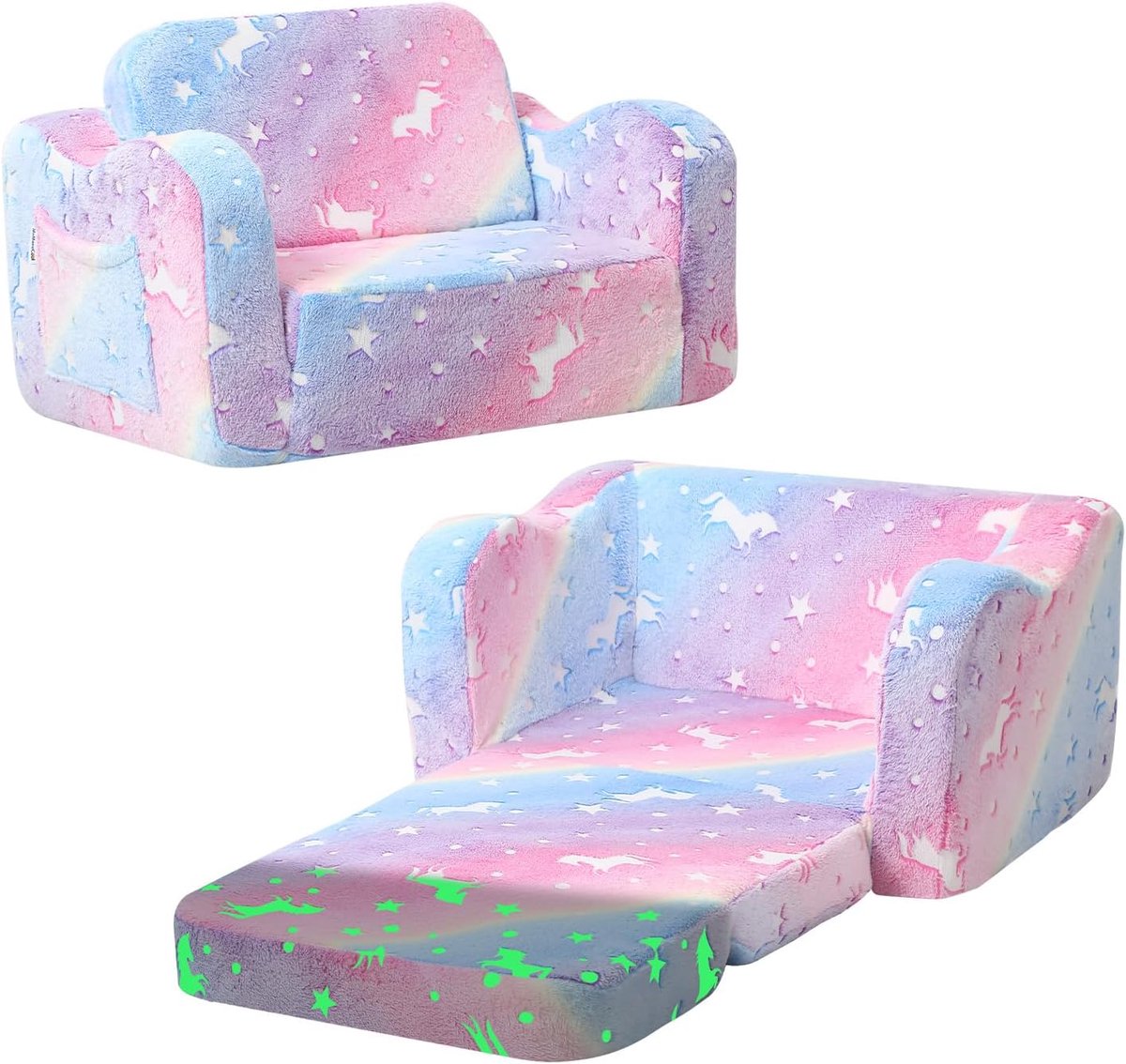 2-in-1 kinderbank, inklapbare regenboog | Kinderstoel met slaapfunctie, mini-speelbank voor kinderkamer, knuffelhoek, geschikt voor meisjes en jongens