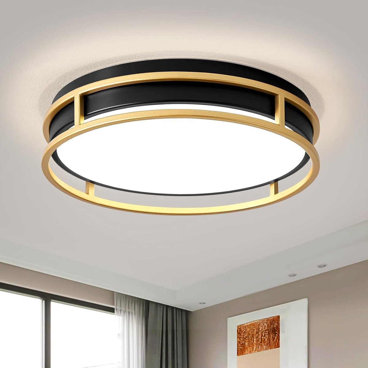 Plafondlamp, Zwart-Gouden LED Plafondlamp, 30cm Woonkamerlamp voor Slaapkamer, Keuken, Badkamer, Gang, Eetkamer, Hal, 24W, 4000K