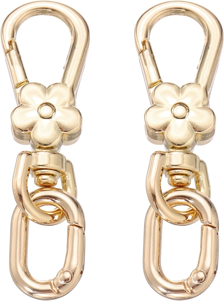 2 stuks draaibare metalen haken voor sleutelhangers met snelsluiting, kreeftklauw en afneembare ovale ring, met karabijnhaken, dubbele opening voor knutselwerk, sieraden, lichtgoud