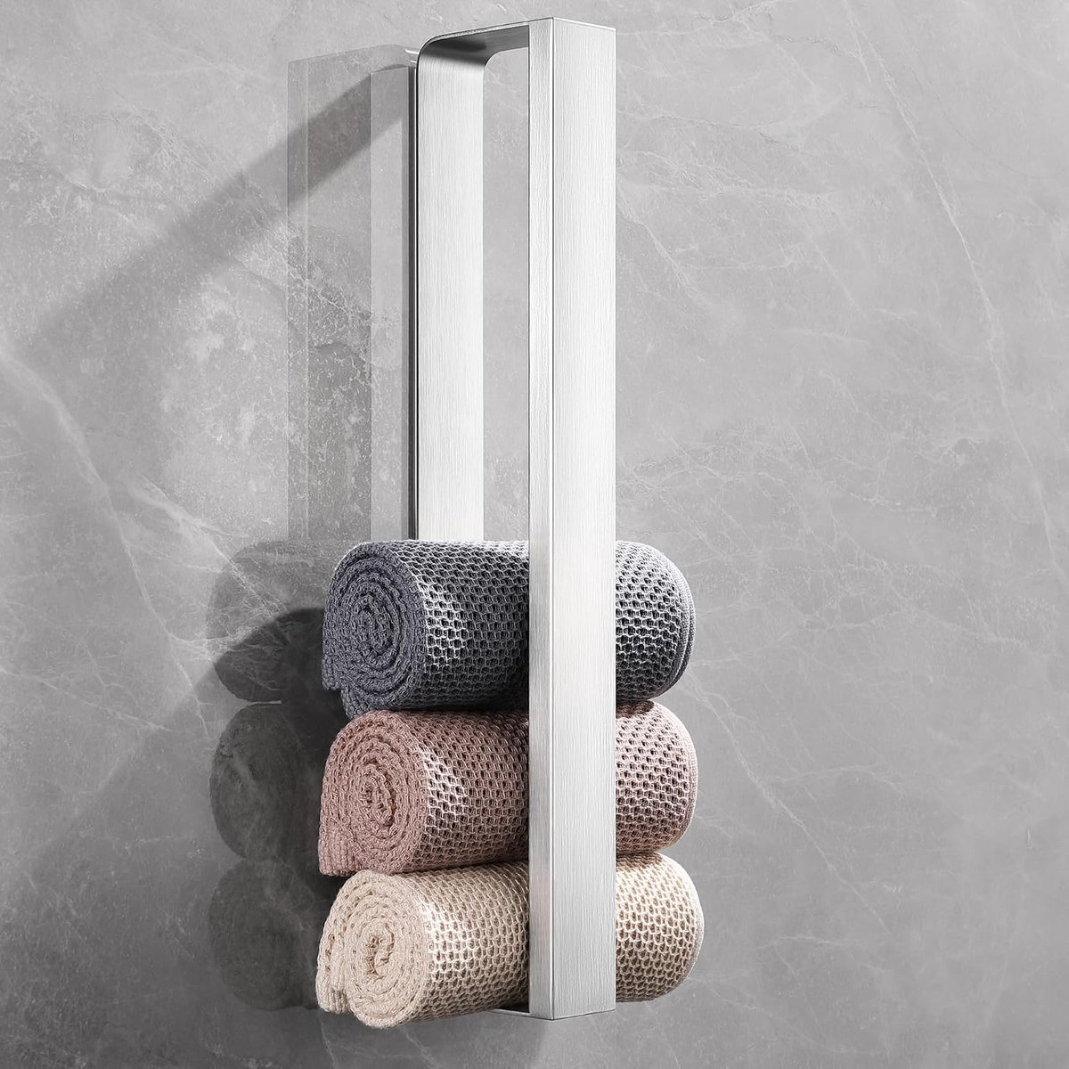 Handdoekhouder zonder boren, handdoekhouder, zelfklevend, zilver, 40 cm handdoekstang roestvrij staal, handdoekstang zonder boren als handdoekhouder muur, ideaal voor badkamer en toilet, direct