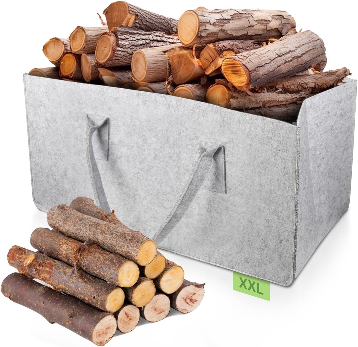Vilten tas XXL, 61 × 32 × 32 cm, 60 liter vilten shopper groot met handvat, tas van vilt, opvouwbaar, vilten mand, haardhout voor kleding, speelgoed, groenten en fruit, grijs