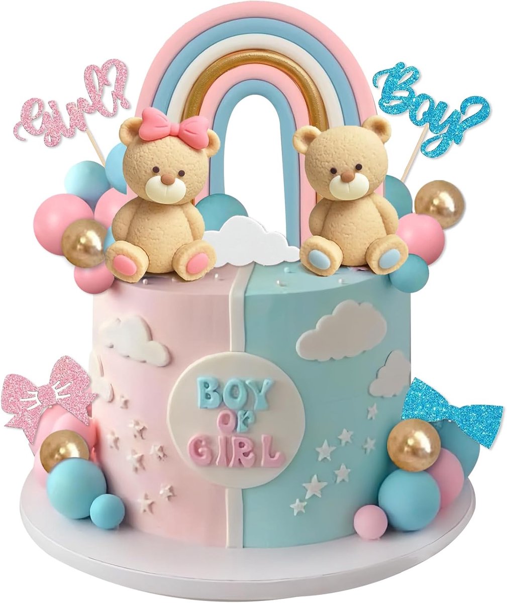 38-delige gender reveal party deko set boy or girl cake topper