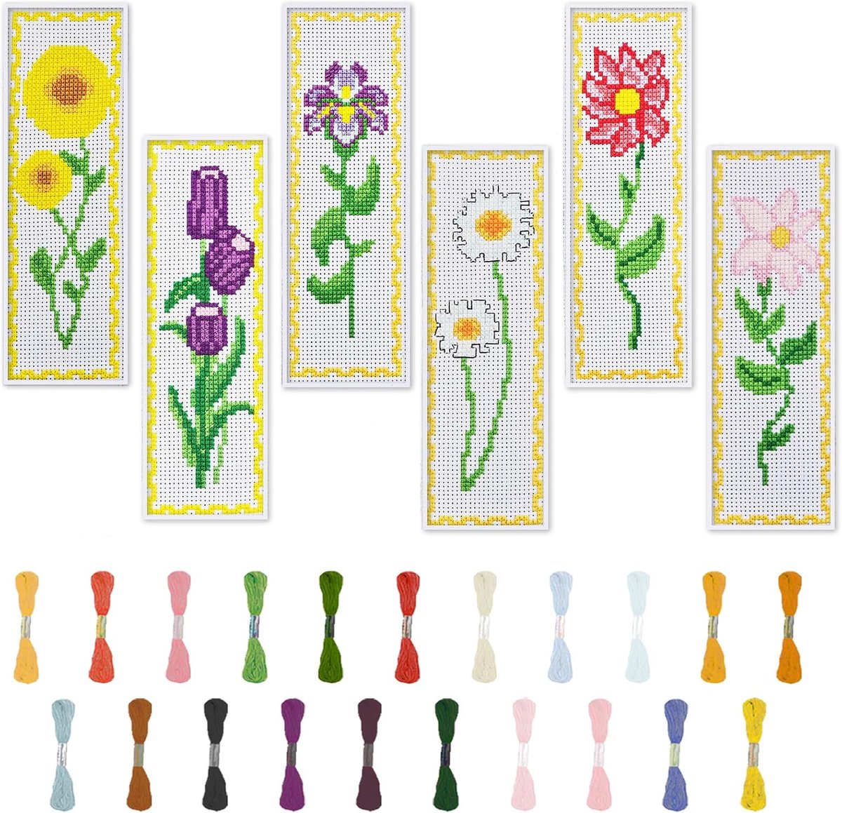 6 Sets Bloemen Kruissteek Bladwijzer Kits voor Beginners 22 * 8cm Kruissteek Kit met Instructies Volledige Kit van Kruissteek Handgemaakte Bladwijzer