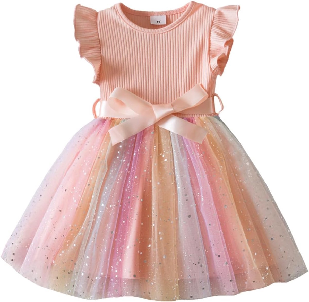 Tule-jurk voor peuters, meisjes, met ruches, mouwloos, bloemenborduurwerk, sterrenhemel, kleurverloop, babymeisjes, kleding