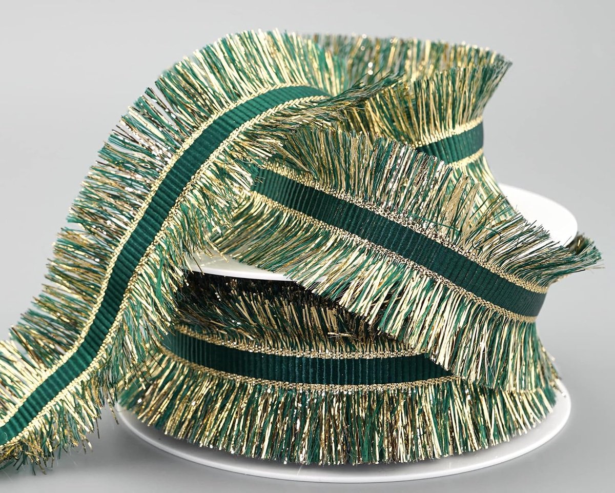 15 m x 40 mm franjeslint donkergroen goud decoratielint groen met franjesrand franjesrand flush cadeaulint lint om te knutselen decoreren vlechtwerk Lurex glanzend
