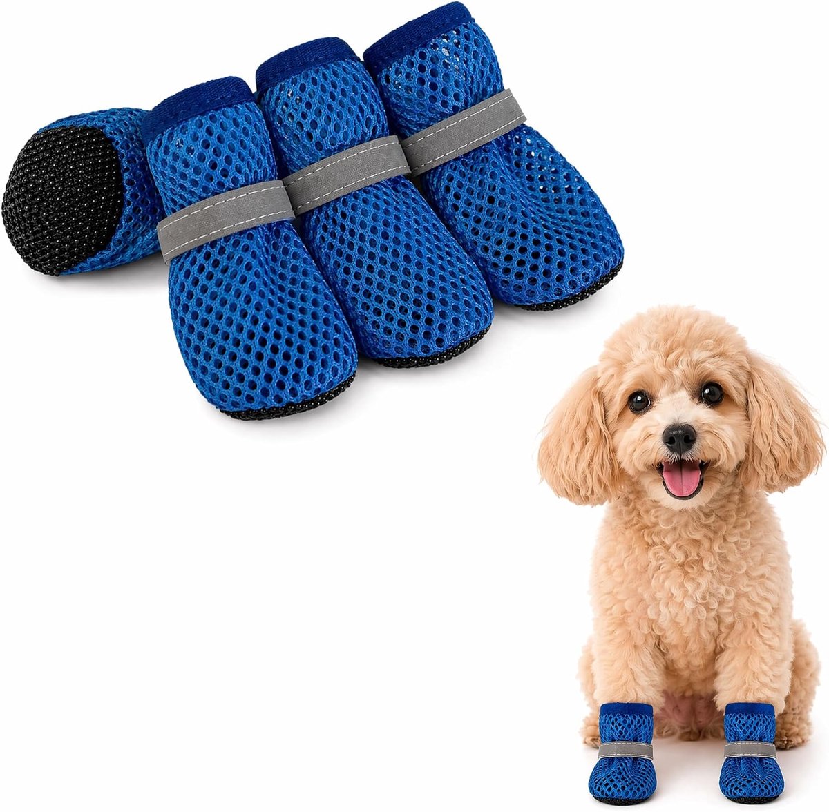 Schoenen zomer, mesh schoenen voor honden licht ademend, hondschoenen pootbescherming buiten, hittebescherming voor hond (Blau, s)