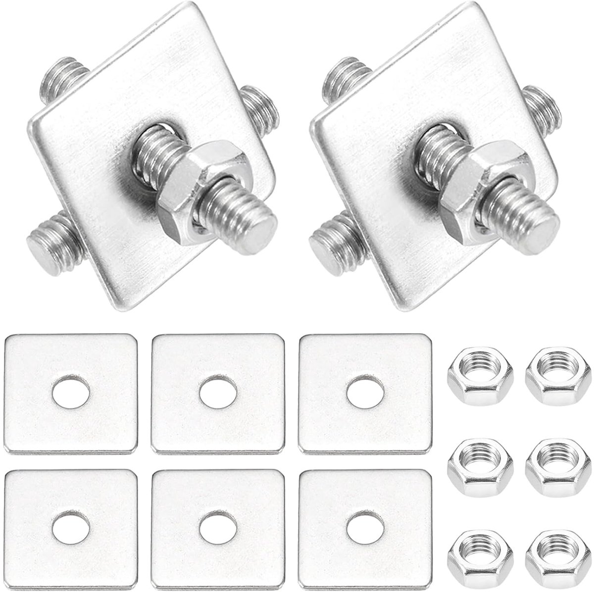 Set van 8 complete draadstangen M4 x 16 mm 304 roestvrij staal schroefdraadstangen rechtse schroefdraad met vierkante sluitring moer voor structurele verankering bevestiging schroef