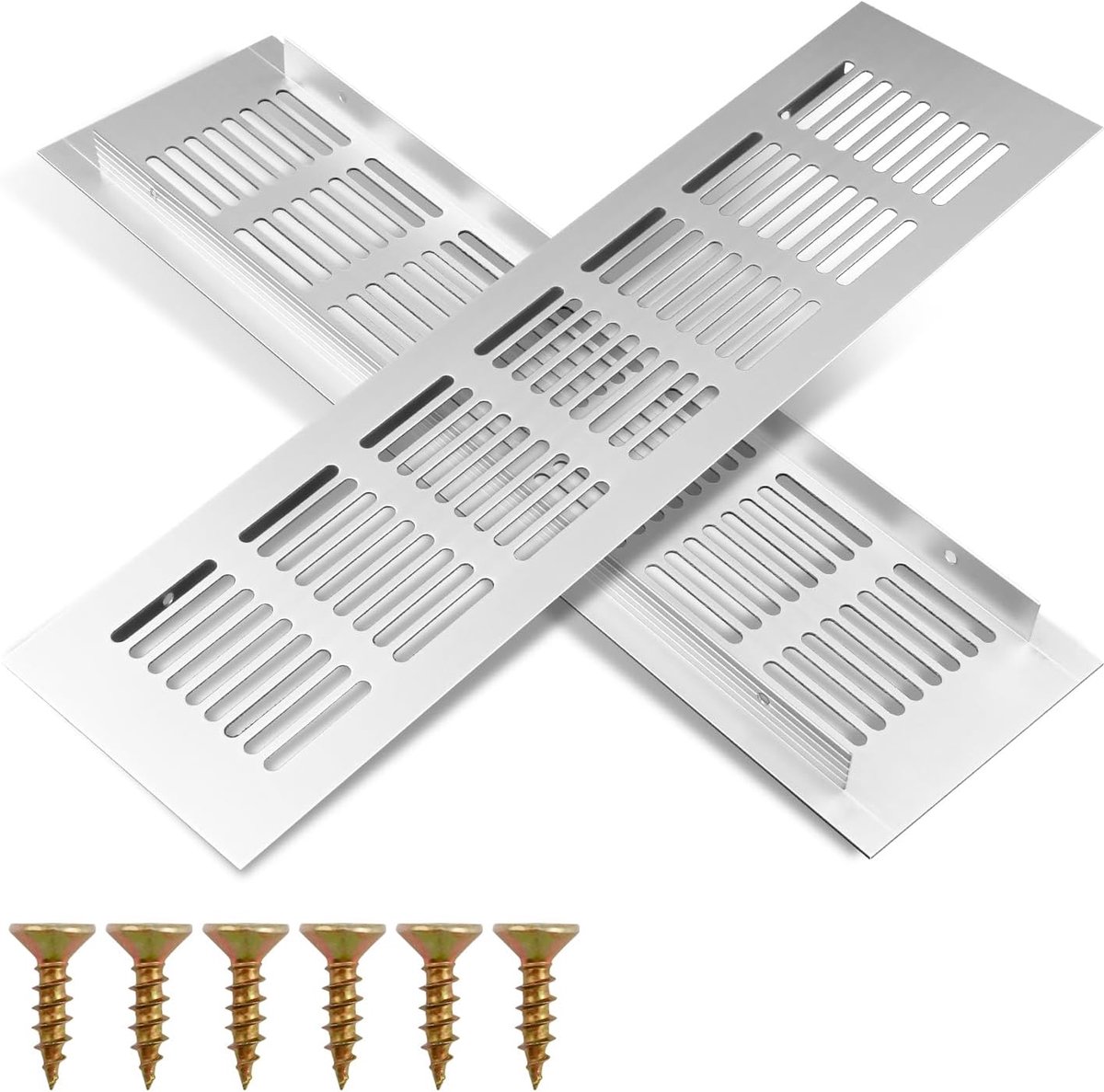 aluminium ventilatierooster, wit, 80 x 200 mm, ventilatierooster voor deur, kast en koelkast, rechthoekig deurventilatierooster met schroefgaten, decoratief rooster voor meubels en