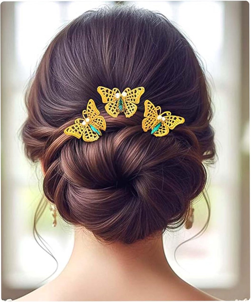 Haarspelden Steentjes Vlinder Haar Clips Bruid Groen Kristal Haarstukje Parel Haaraccessoires voor Vrouwen en Meisjes (3 stuks)
