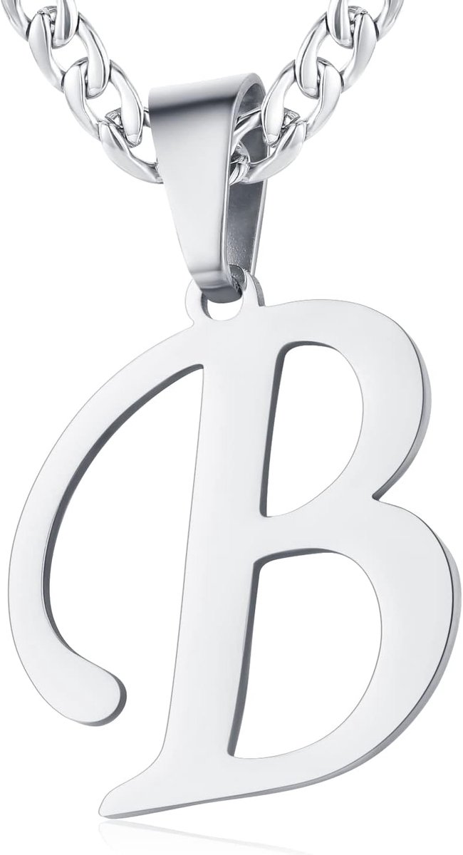 dames roestvrij staal letter A tot Z hanger initiaal halsketting met 6 mm brede pantserketting, lengte verstelbaar, Roestvrij staal