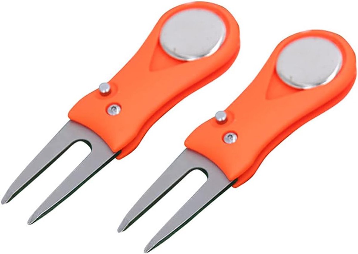Divot Reparatie Gereedschap, Rvs Golf Pitch Vork met Magnetische Ball Maker Golf Opvouwbare Divot Tool met Pop-up Knop voor Golfer