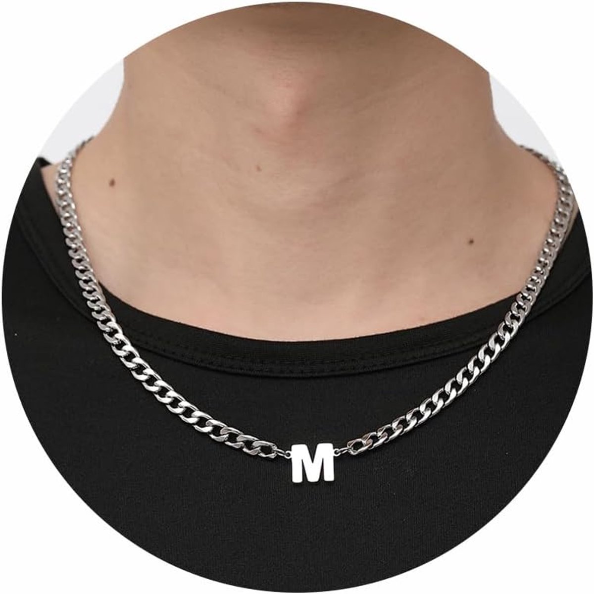 Initialen Letter Halsketting Heren Roestvrij Staal Zilver Cuba Ketting Alfabet A-Z Hanger Sieraden Geschenken voor Mannen 50 cm