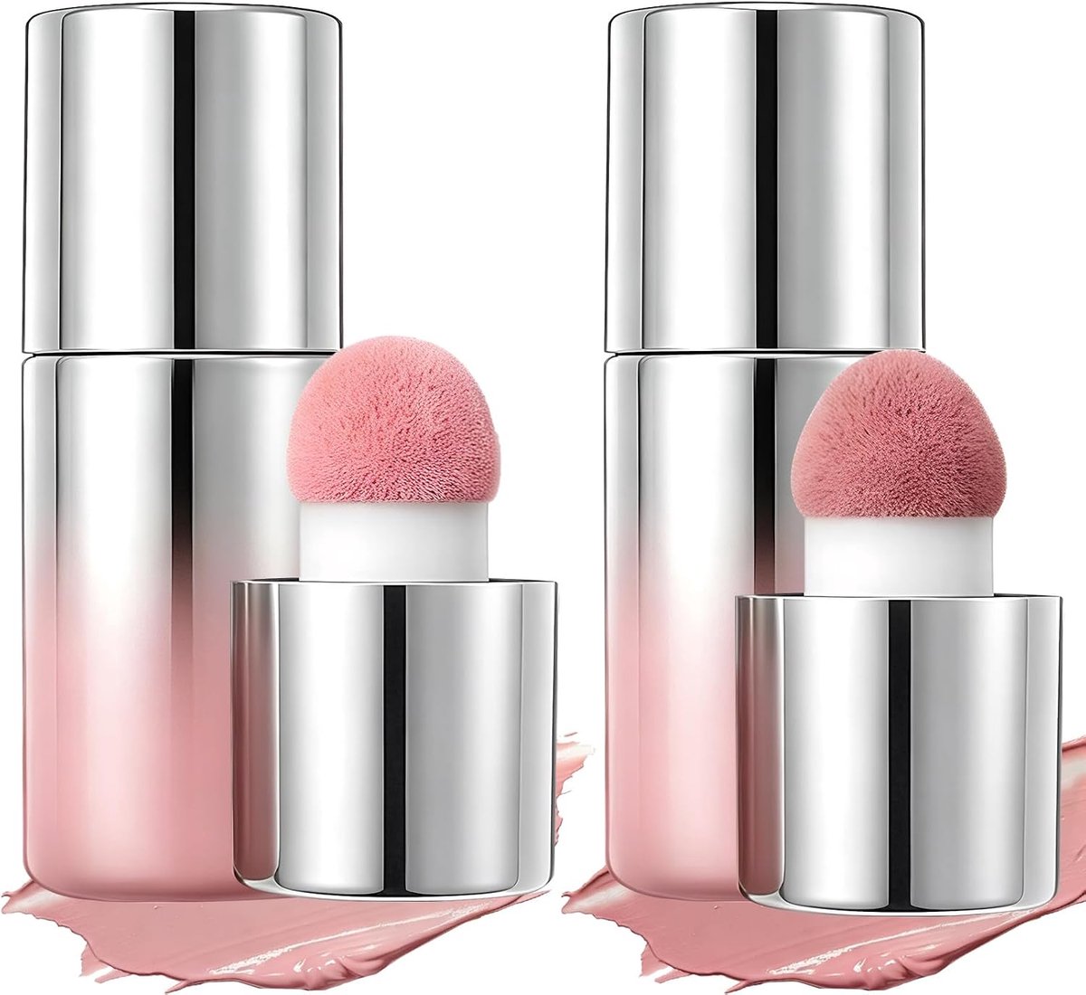 2 stuks vloeibare blush, Jelly Texture Cream Blush met sponspunt, langdurige vloeibare rouge, Matte Nude Buildable Blusher, lichtgewicht en zijdeachtig gevoel, matte afwerking (Bare Pink Peach + Pink