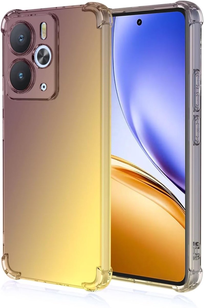 Beschermhoesje voor Realme 14 5G / Realme 14T 5G, 16,9 cm (6,67 inch), kleurverloop, transparant, TPU siliconen hoes, verbeterde hoekbescherming, goudkleurig, zwart