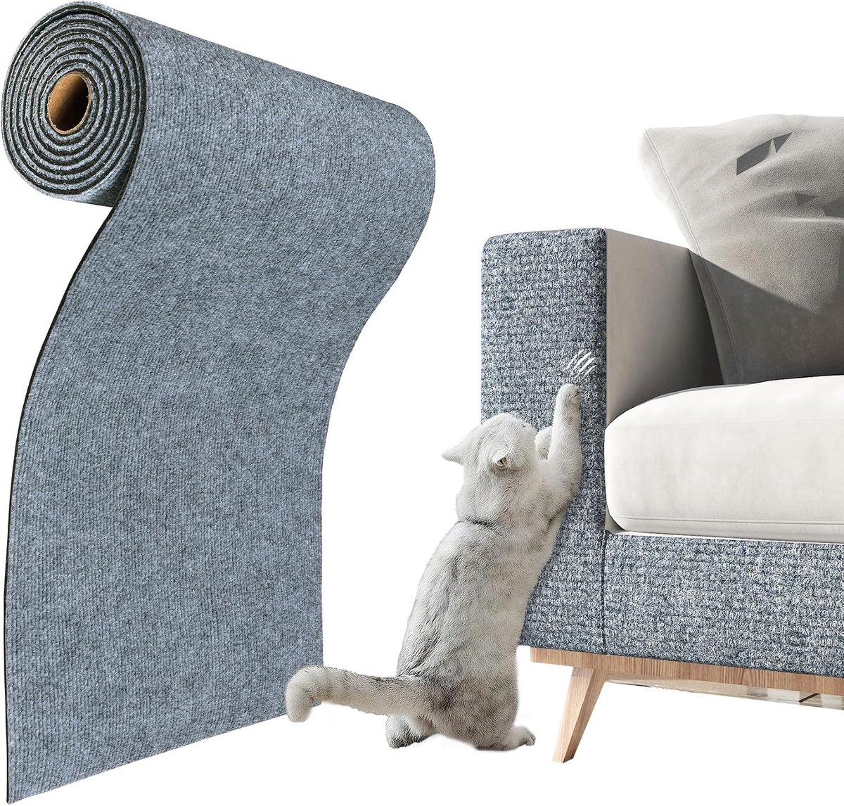 Katze Tapijt Bank Lichtgrijs Dikke zelfklevende Kattenkratzmatten Kratzwand voor katten Grijs 30CMx2M Kratzfolie Katten zelfklevend Wand Bank Deur Rolle Kratzteppich Katze Grijs Wit