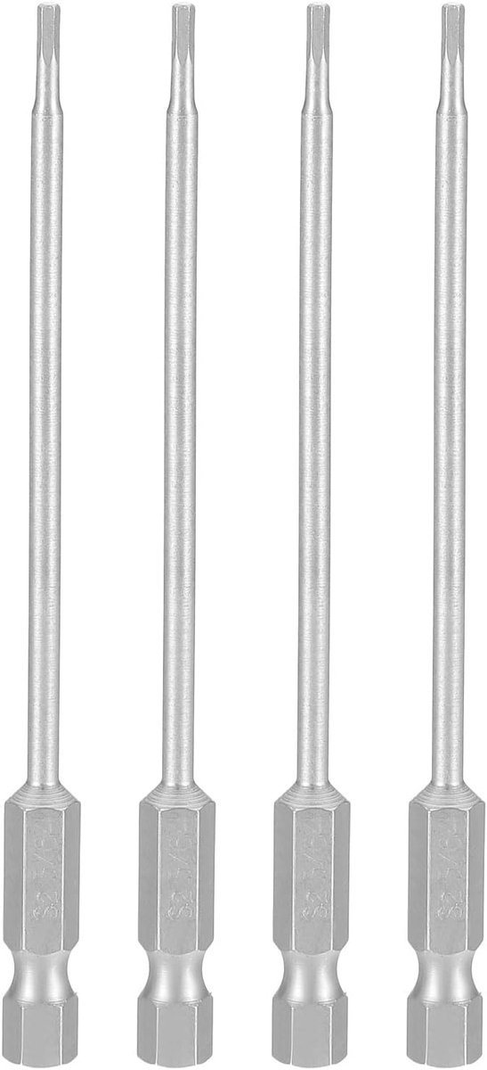 4 stuks zeskantboor 5/64 inch SAE 1/4 inch zeskantschacht lengte 100 mm staal S2 magnetische slagschroevendraaier industriële kwaliteit zeskantboor grijs