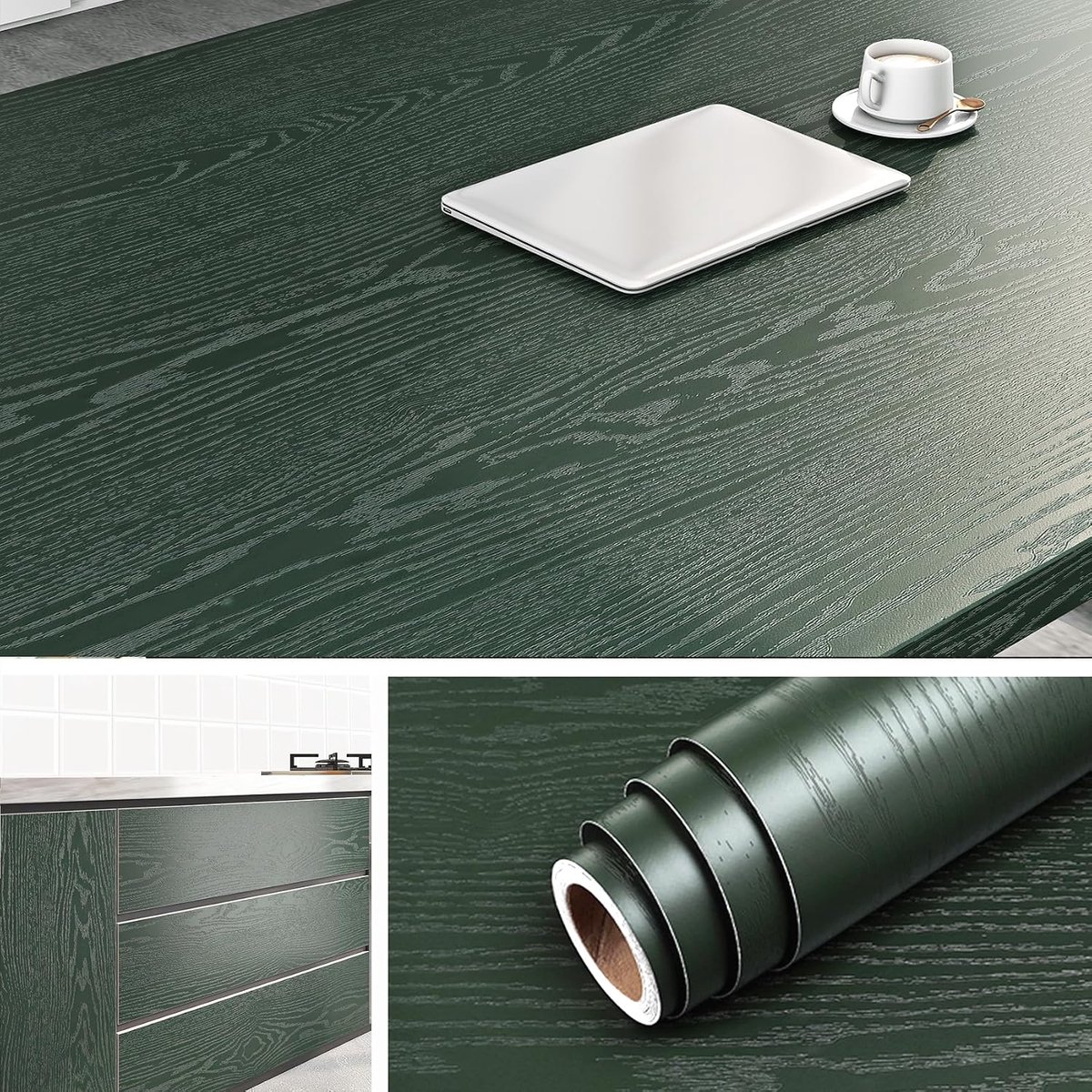 Folie Werkblad Keuken Houten Optiek Groen 40CMx10M Waterdichte Zelfklevende Film Meubilair Tafelblad Kastfolie voor Keuken Behang Slaapkamer
