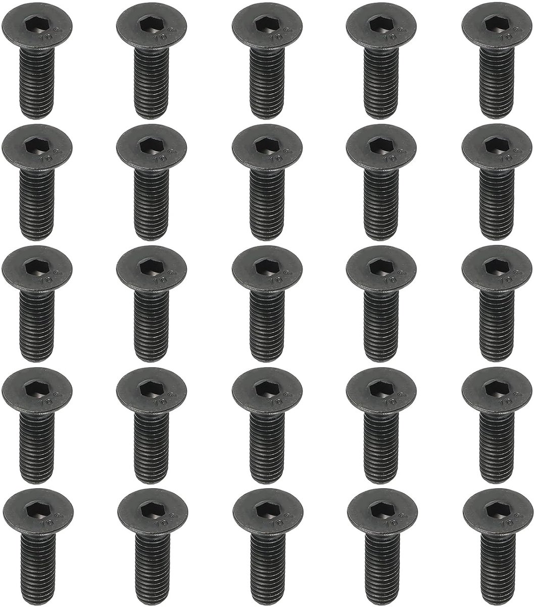 20 stuks platte kopschroeven, M8 x 25 mm, zeskantschroeven van medium koolstofstaal, machineschroeven, volledige schroefdraad, zwart oxide, graad 10,9