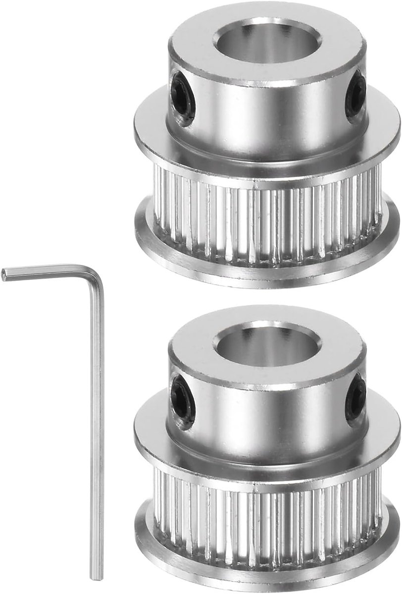 sourcing map 2 stuks 2GT katrol 30 tanden 8 mm boring 21 mm diameter. Aluminium tandriem met 2 mm zeskantige sleutel voor 6 mm brede riem 3D-printer CNC machine accessoires zilverkleurig
