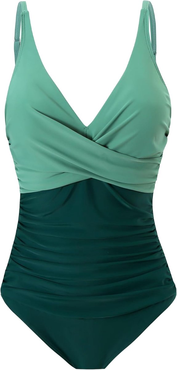 Badpak voor dames, eendelig, met V-hals en hoge taille, buikcontrole, push-up, zwempak, badmode