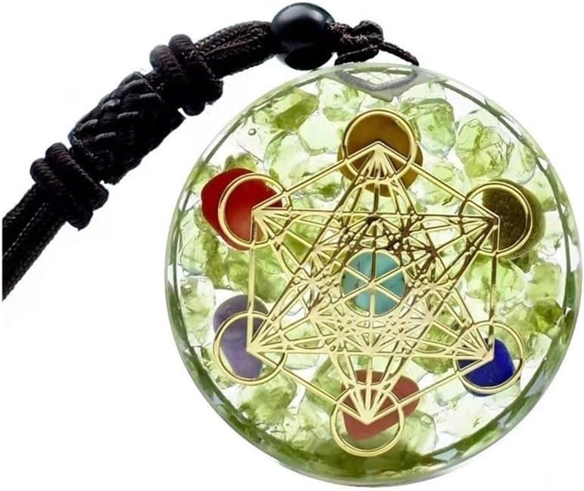 Metatron Kubus Ketting,Merkaba OM Ketting,Orgone Energie Talisman Ketting, Groen