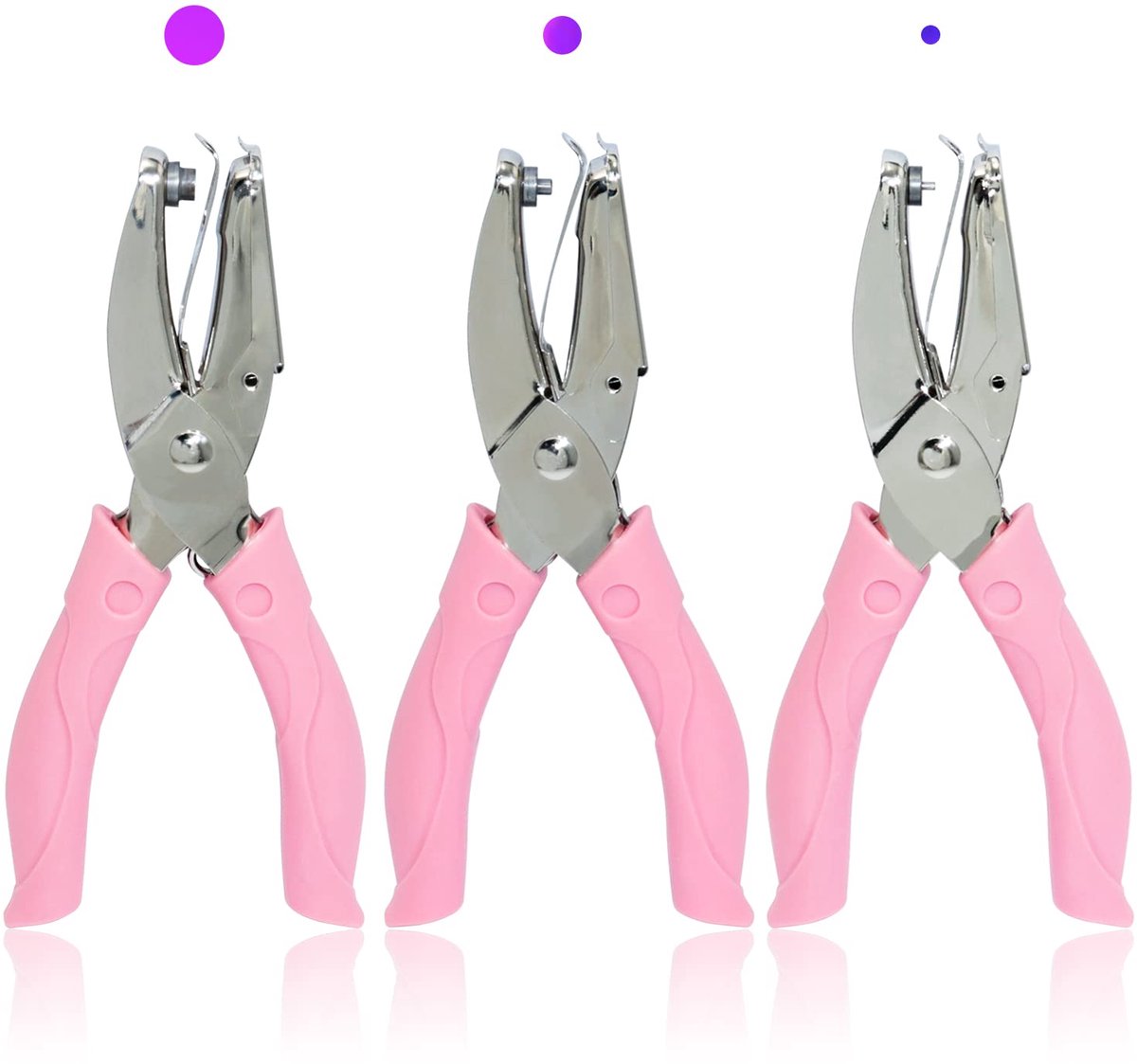 3 Stuks Metalen Handheld Papieren Punch Single-Hole Tag Punch Set met Plastic Handvat voor Cirkel Gaten voor DIY Craft Tag
