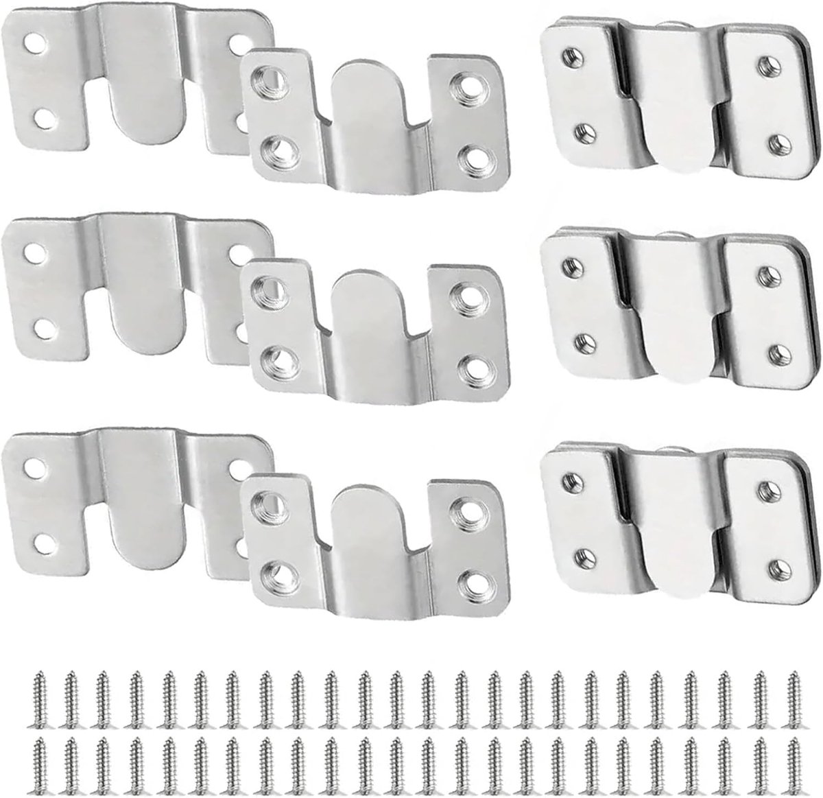 Inbouwbeugel, 12 stuks fotolijsthaken, zwaar belastbare fotohangers, in elkaar grijpende meubelconnector voor hangende hoofdeinden (zilver, groot)