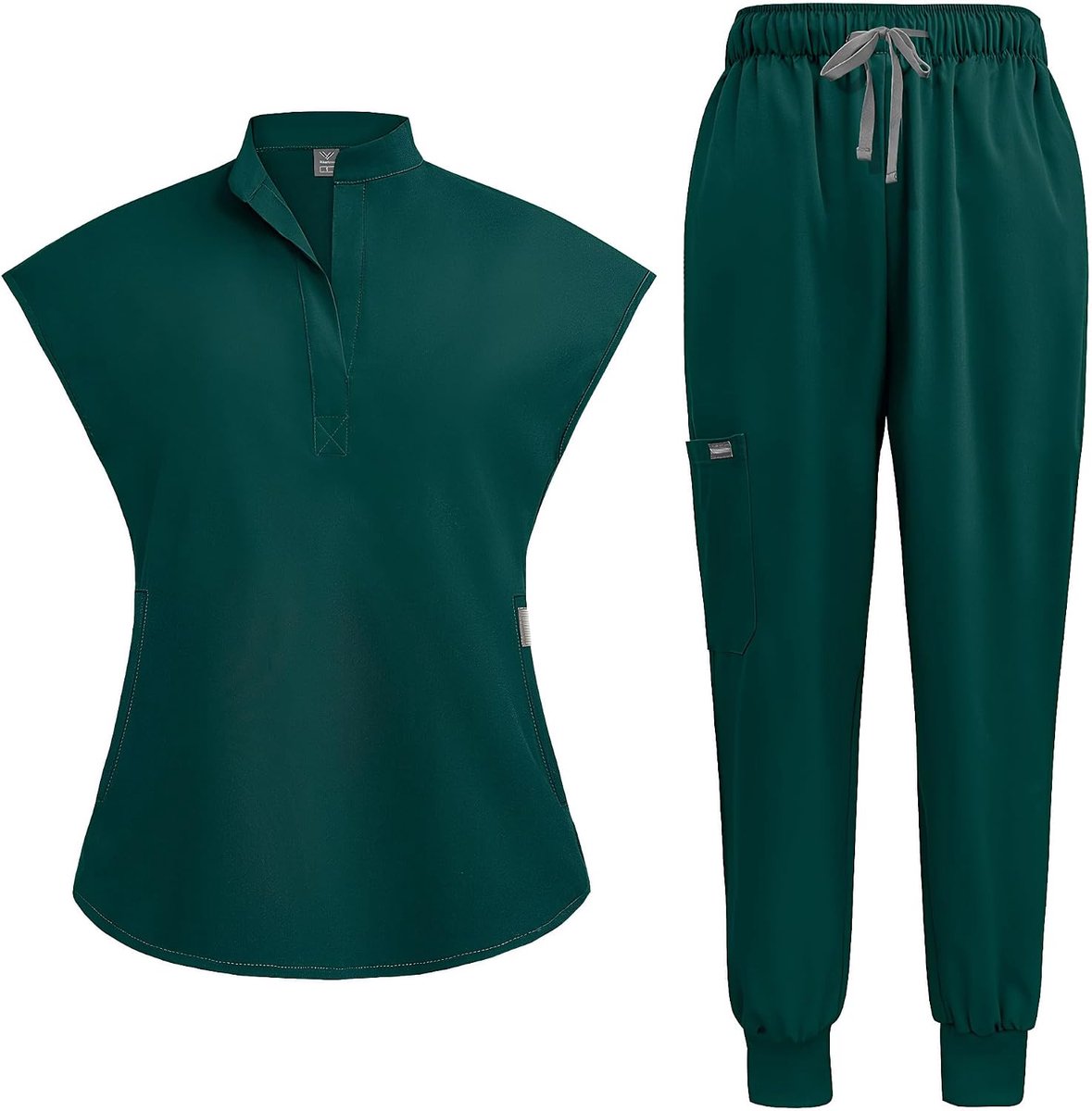 Dames, aparte set met opstaande hals, stretch top met 2 zijzakken, taps toelopende yogabroek, zacht en kreukbestendig DK55