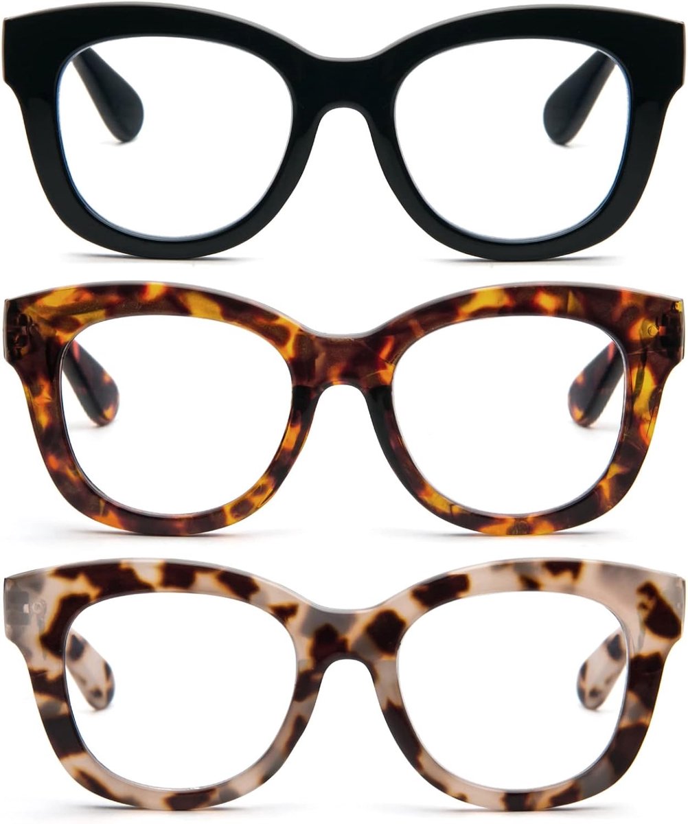 3 stuks oversized ronde leesbril dames heren anti-blauw licht computer veerscharnier reader