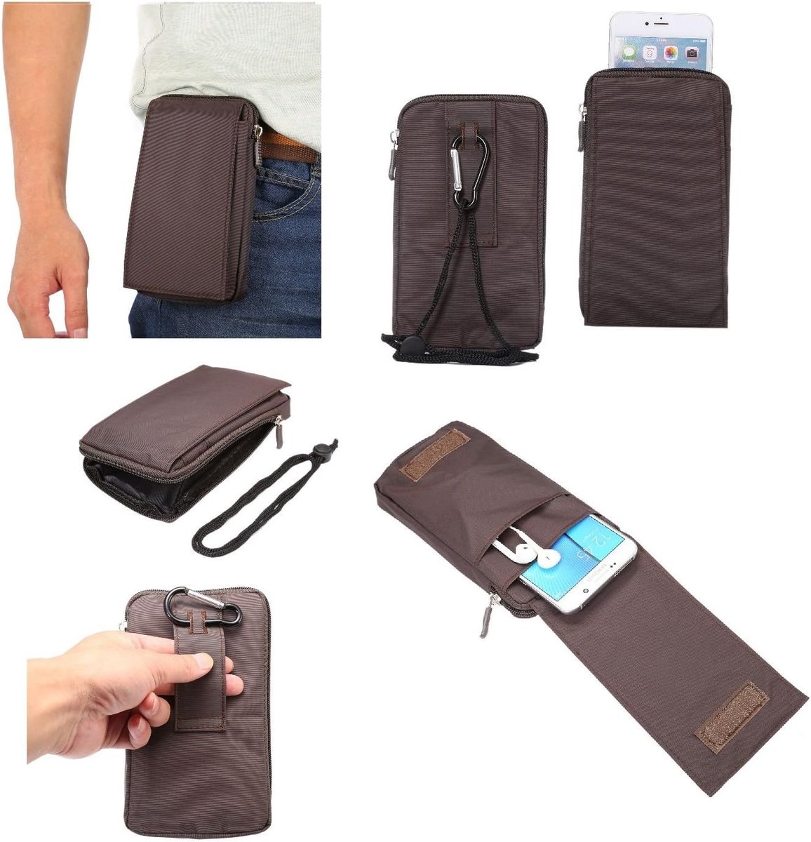 Universele verticale strepen zakje tas tas ritssluiting karabijnhaak voor KYOCERA TORQUE LTE - bruin XXM (18 x 10 cm)