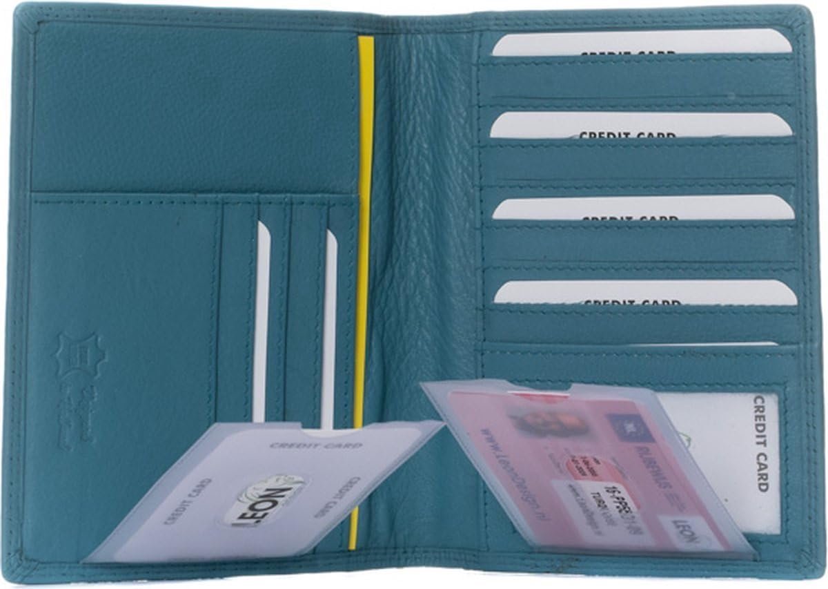 Paspoorthoes - Compact - Leer - Turquoise - Handgemaakt voor sleutels en kaarten - SnelShoppen