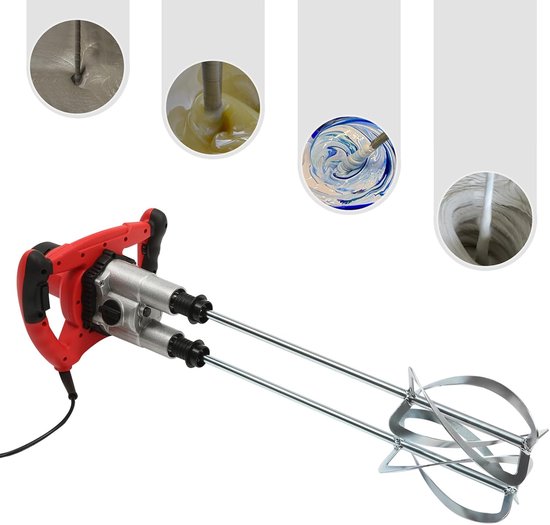 Dubbele Staaf Mixer - Mortel Mixer - Materiaal Mengen - 6 Snelheden Instelbaar - 1800 W - Rood — afbeelding 5