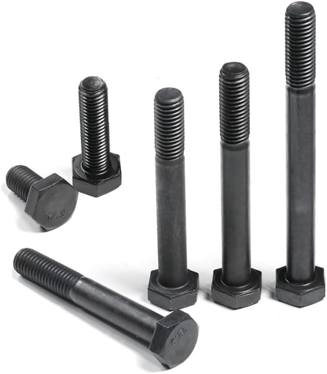 zwart, grade 12.9 gelegeerd staal externe zeskantschroef, (Volledige draad) M8×25mm,10 pcs