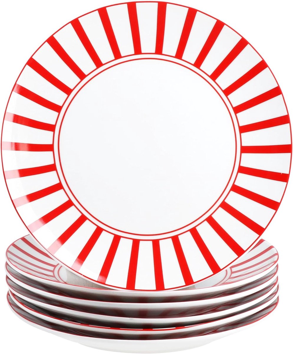 Taartborden | wit porseleinen ontbijtbord met strepen voor 6 personen | kleine borden voor salade, dessert, fingerfood & Co.