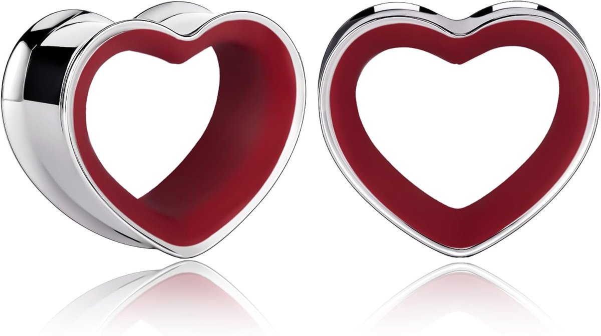 Oortunnel, 1 paar double flared flesh plugs oorstretcher hart eenvoudige roestvrijstalen oorpiercing oorgaatjes stretch sieraden voor mannen en vrouwen 8 mm tot 25 mm