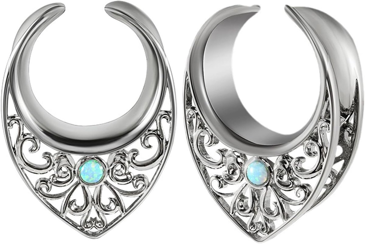 tunnel met oor, bloemen, tunnel, roestvrij staal, double flared tunnel, zilver, piercing, tunnel, edelsteen, 8 mm-22 mm