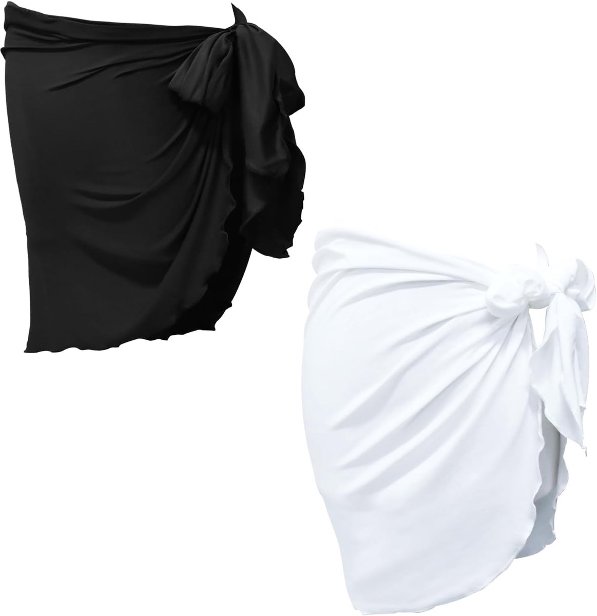 2 stuks dames pareo strand cover-up strand wrap sarong badpak dames zee strandjurk chiffon bikini cover up rok voor vakantie party (wit + zwart), Wit+Zwart, Eén maat